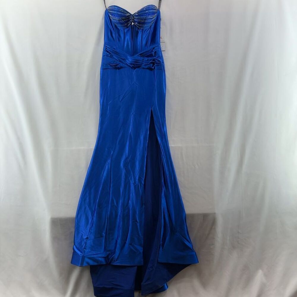 Unknown Satin Gown With Hot Stone Cup In Cobalt-US 6 (S) / cobalt